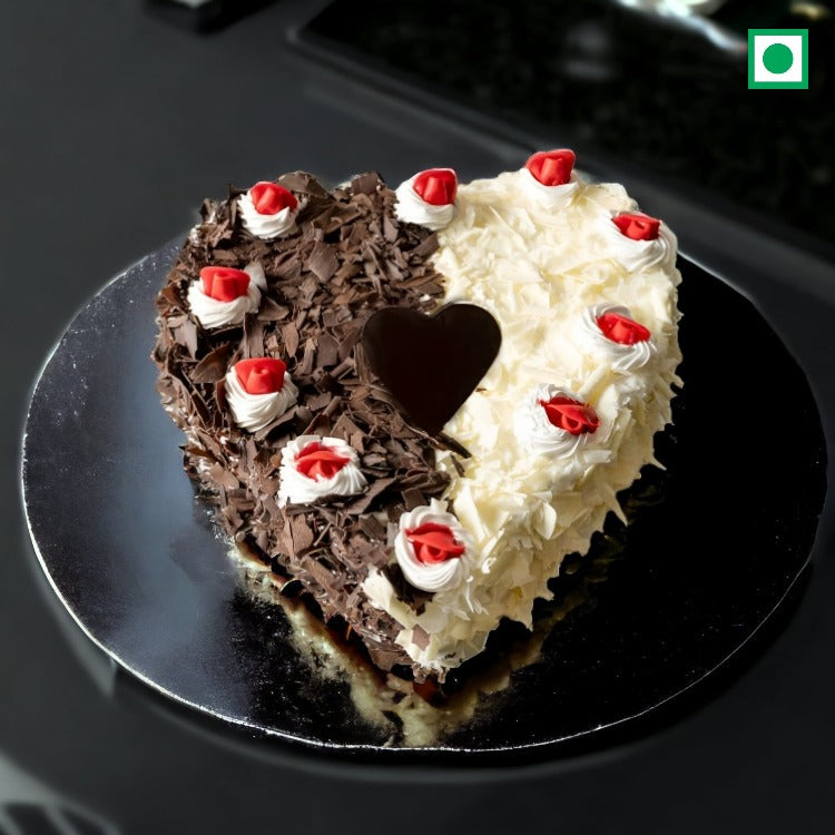 Fusion Black-White Forest Heart Shape Cake