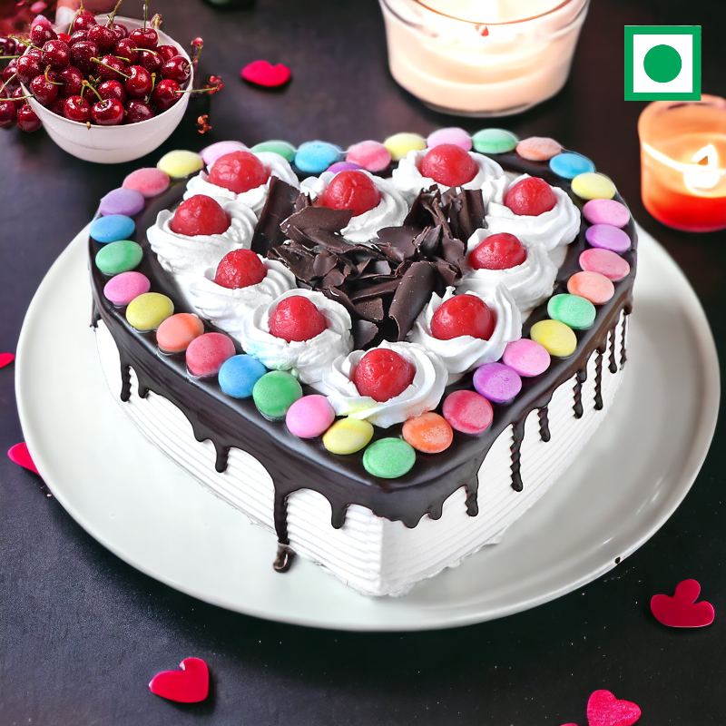 Heart Shaped Gems Blackforest Cake