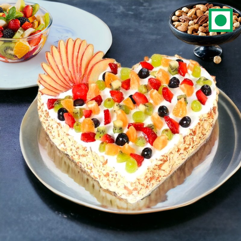 Overloaded Fruitful Heart-Shaped Cake