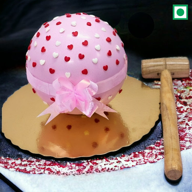 Round Pink Love Pinata Cake